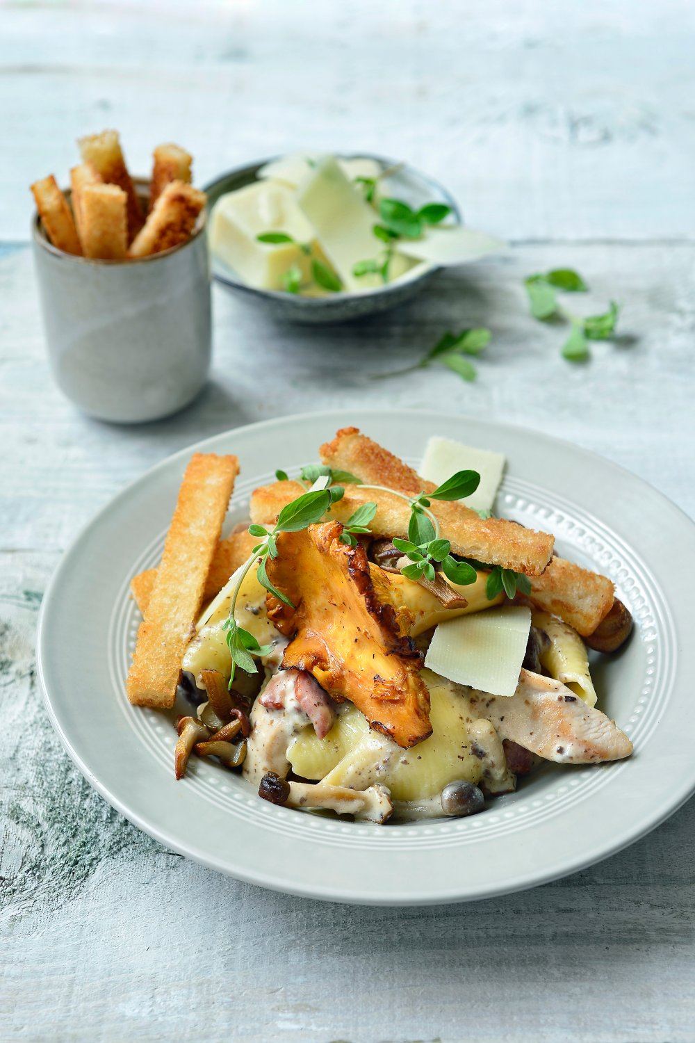 Pasta met kalkoen en champignons