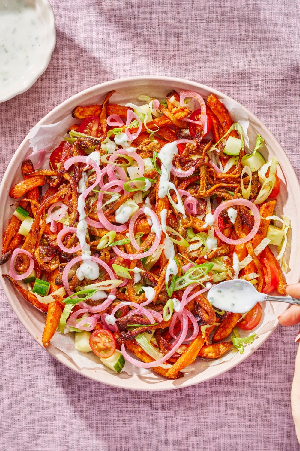 Kapsalon met zoete aardappel en oesterzwamshoarma