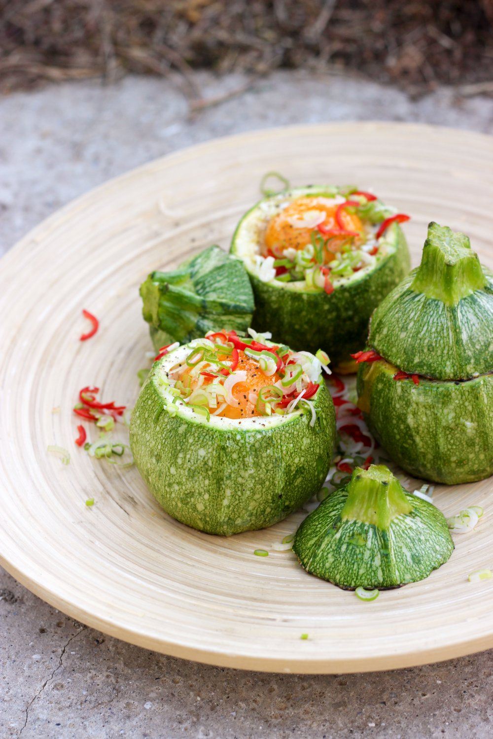 Gevulde courgette met spinazie, ricotta en ei