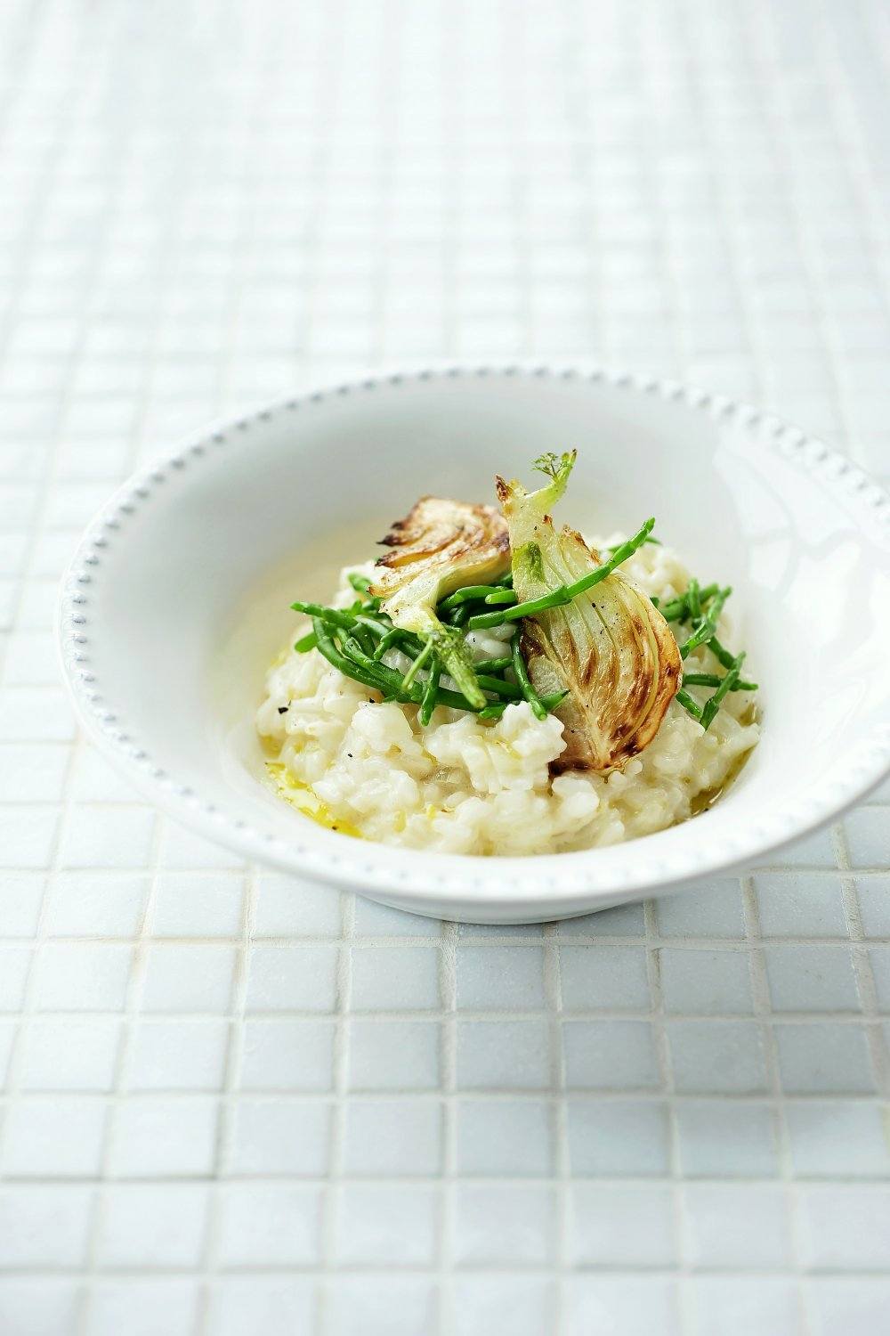 Venkelrisotto met gebakken venkel en zeekraal