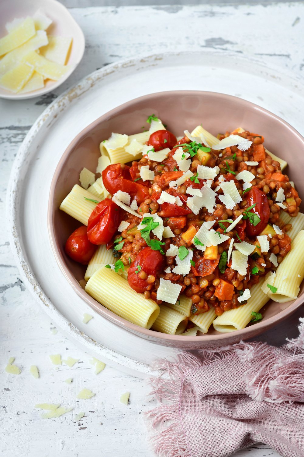 Rigatoni met linzenragout