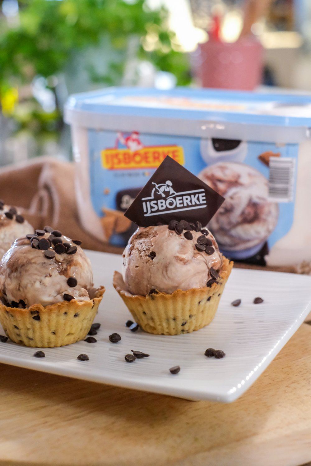 Chocolate chip cookie cups met ijs