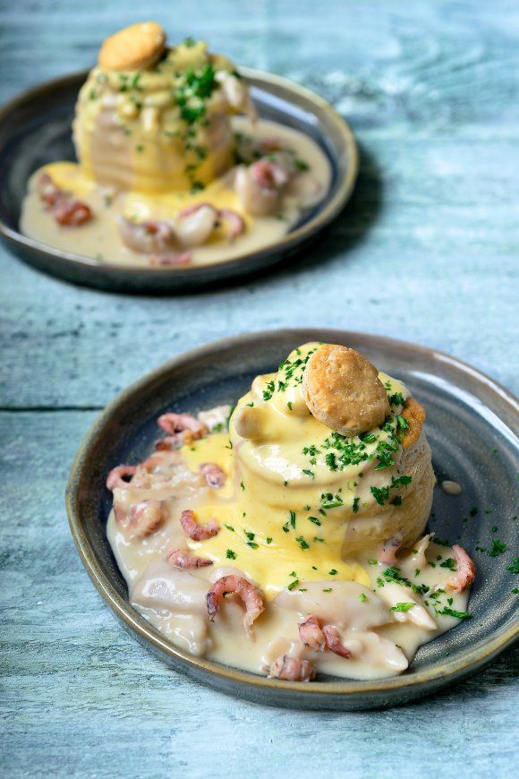 Vol-au-vent met zeetong en garnalen 