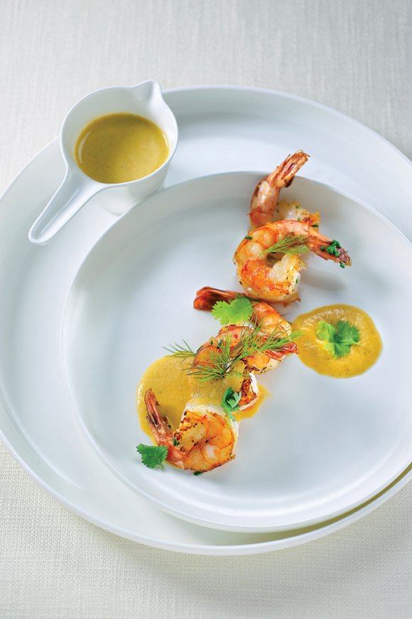 Scampi in Thaise curry met appeltjes