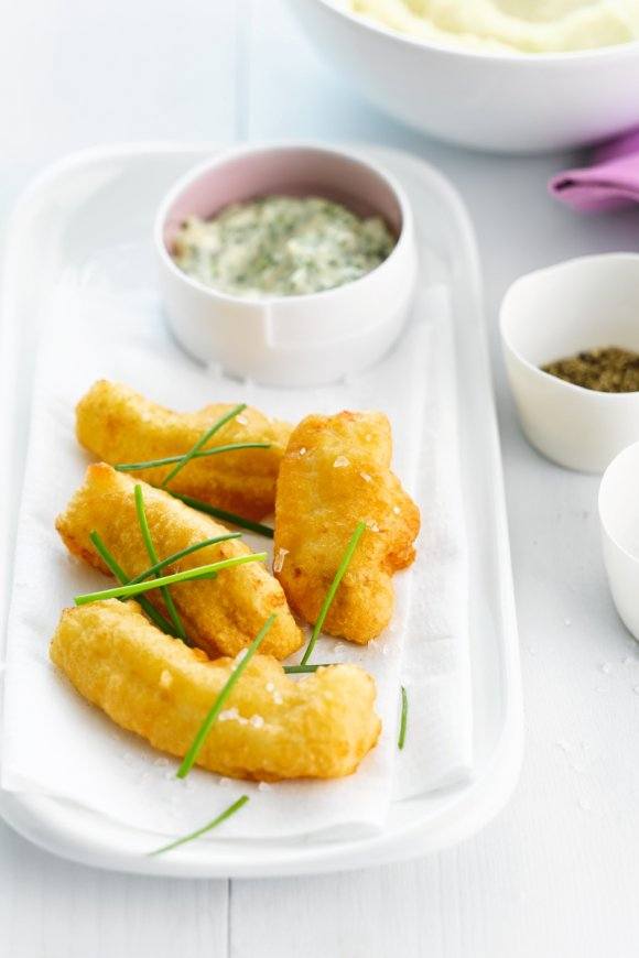 Beignets van kabeljauw met karnemelkpuree