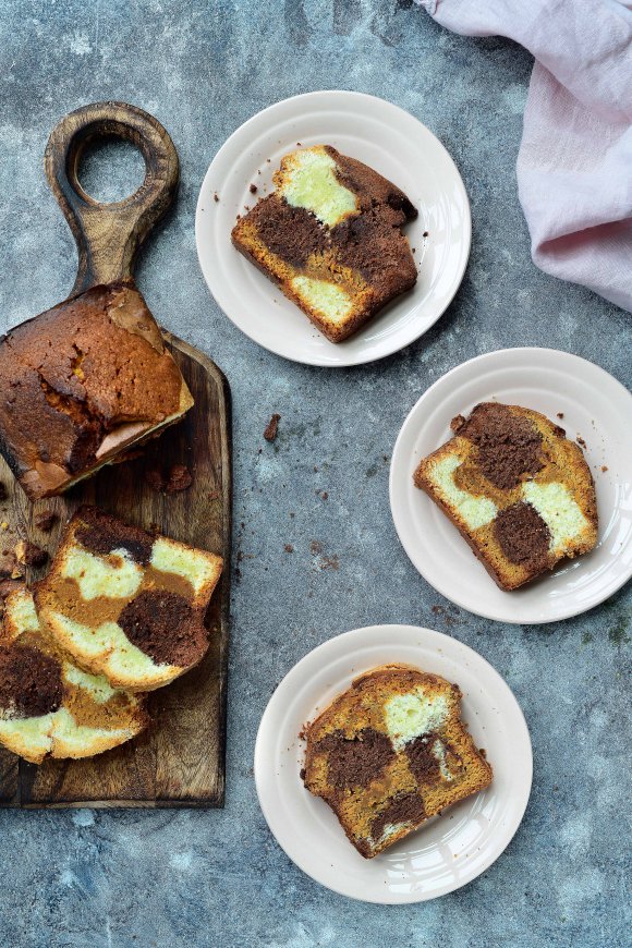 Vanille, chocolade en dulce de leche marmercake