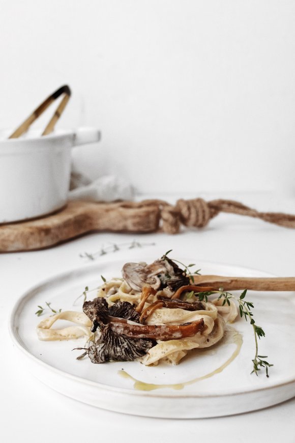 Tagliatelle met paddenstoelen en truffelolie