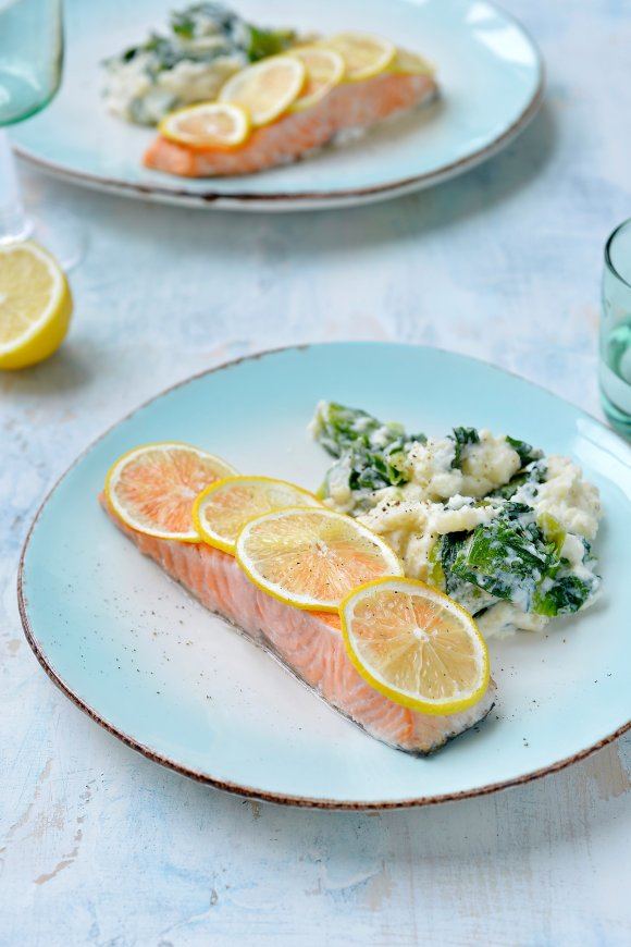 Zalm met andijviepuree