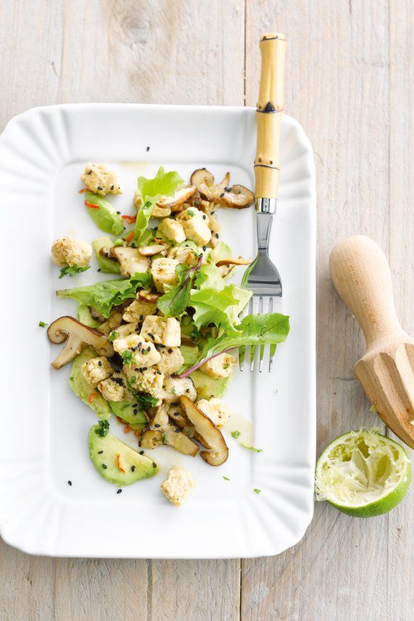 Salade met quorn, avocado en shiitake