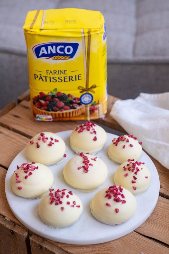 Mellowcakes met witte chocolade en frambozen